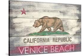 Venice Beach, California - State Flag - Barnwood Painting-Lantern Press-Stretched Canvas