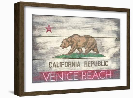 Venice Beach, California - State Flag - Barnwood Painting-Lantern Press-Framed Art Print