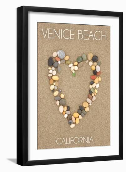 Venice Beach, California - Stone Heart on Sand-Lantern Press-Framed Art Print