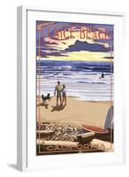 Venice Beach, California - Sunset Beach Scene-Lantern Press-Framed Art Print