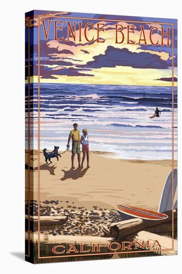 Venice Beach, California - Sunset Beach Scene-Lantern Press-Stretched Canvas