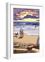 Venice Beach, California - Sunset Beach Scene-Lantern Press-Framed Art Print