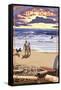 Venice Beach, California - Sunset Beach Scene-Lantern Press-Framed Stretched Canvas