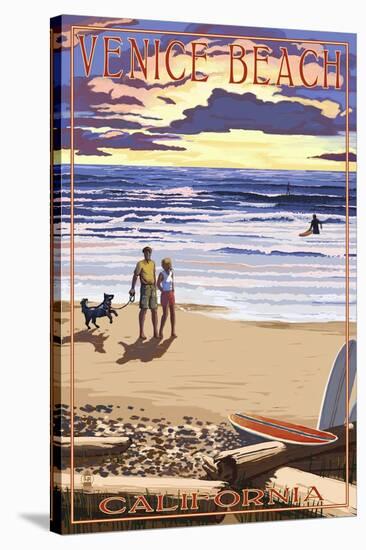 Venice Beach, California - Sunset Beach Scene-Lantern Press-Stretched Canvas