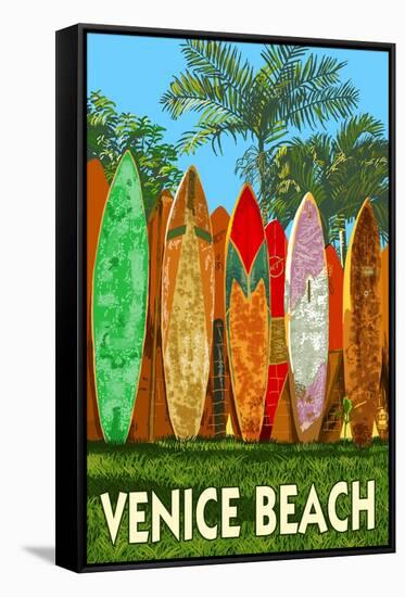 Venice Beach, California - Surfboard Fence-Lantern Press-Framed Stretched Canvas