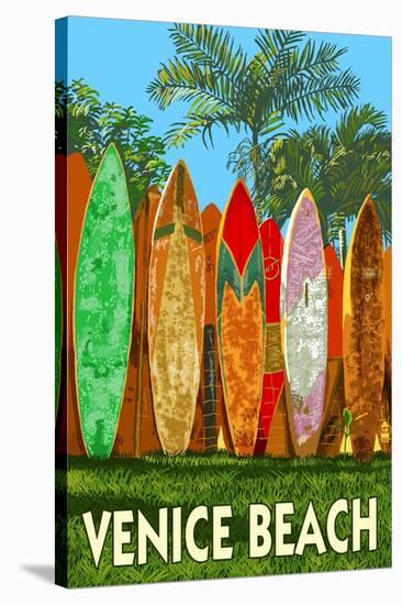 Venice Beach, California - Surfboard Fence-Lantern Press-Stretched Canvas