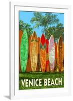 Venice Beach, California - Surfboard Fence-Lantern Press-Framed Art Print