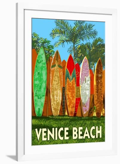 Venice Beach, California - Surfboard Fence-Lantern Press-Framed Art Print