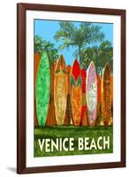 Venice Beach, California - Surfboard Fence-Lantern Press-Framed Art Print