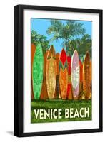 Venice Beach, California - Surfboard Fence-Lantern Press-Framed Art Print