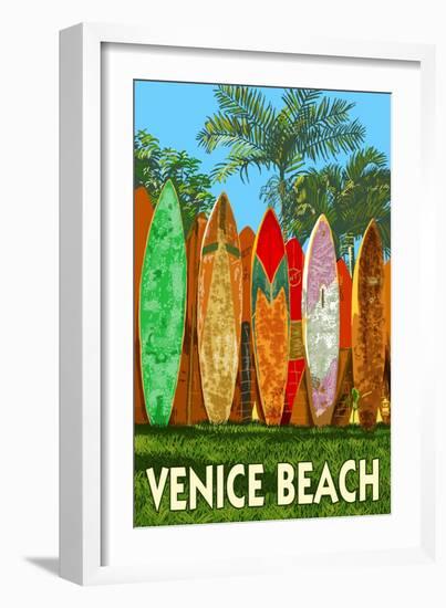 Venice Beach, California - Surfboard Fence-Lantern Press-Framed Art Print