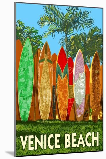 Venice Beach, California - Surfboard Fence-Lantern Press-Mounted Art Print