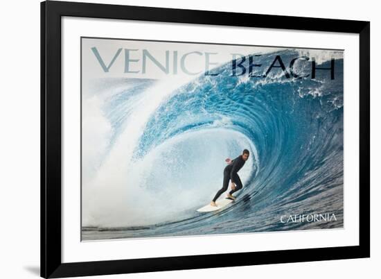 Venice Beach, California - Surfer in Perfect Wave-Lantern Press-Framed Art Print