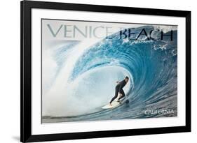 Venice Beach, California - Surfer in Perfect Wave-Lantern Press-Framed Art Print