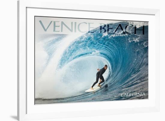 Venice Beach, California - Surfer in Perfect Wave-Lantern Press-Framed Premium Giclee Print