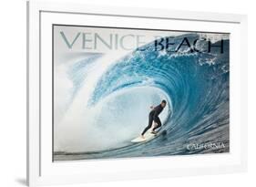 Venice Beach, California - Surfer in Perfect Wave-Lantern Press-Framed Premium Giclee Print