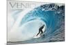 Venice Beach, California - Surfer in Perfect Wave-Lantern Press-Mounted Premium Giclee Print