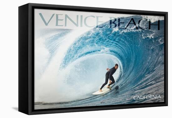 Venice Beach, California - Surfer in Perfect Wave-Lantern Press-Framed Stretched Canvas