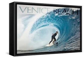 Venice Beach, California - Surfer in Perfect Wave-Lantern Press-Framed Stretched Canvas