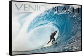 Venice Beach, California - Surfer in Perfect Wave-Lantern Press-Framed Stretched Canvas