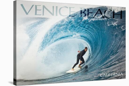 Venice Beach, California - Surfer in Perfect Wave-Lantern Press-Stretched Canvas