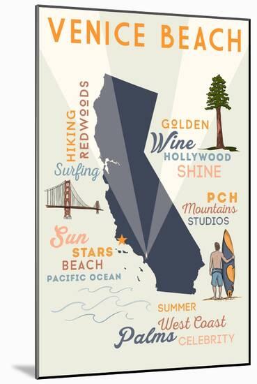 Venice Beach, California - Typography and Icons-Lantern Press-Mounted Art Print