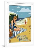 Venice Beach, California - Woman on the Beach-Lantern Press-Framed Art Print