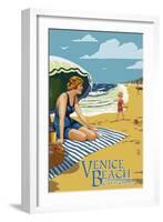 Venice Beach, California - Woman on the Beach-Lantern Press-Framed Art Print