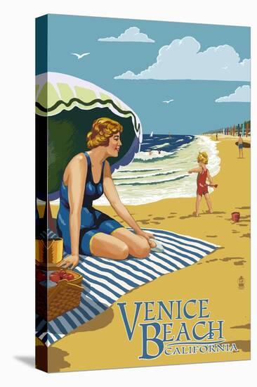 Venice Beach, California - Woman on the Beach-Lantern Press-Stretched Canvas