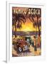 Venice Beach, California - Woodies and Sunset-Lantern Press-Framed Art Print