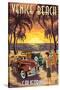 Venice Beach, California - Woodies and Sunset-Lantern Press-Stretched Canvas