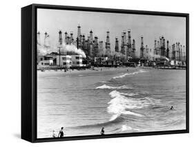 Venice Beach View of Oil Derricks-null-Framed Stretched Canvas