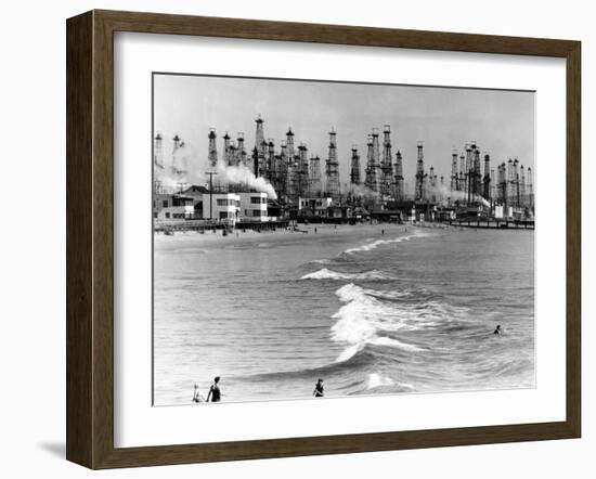 Venice Beach View of Oil Derricks-null-Framed Photo