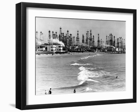 Venice Beach View of Oil Derricks-null-Framed Photo