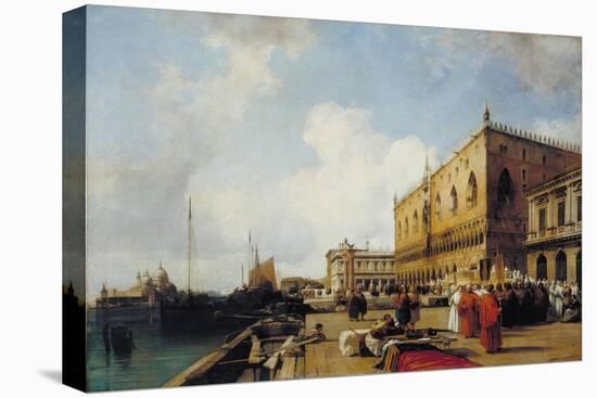 Venice: Ducal Palace with a Religious Procession-Richard Parkes Bonington-Stretched Canvas