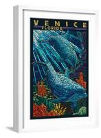 Venice, Florida - Dolphins Paper Mosaic-Lantern Press-Framed Art Print