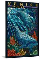 Venice, Florida - Dolphins Paper Mosaic-Lantern Press-Mounted Art Print