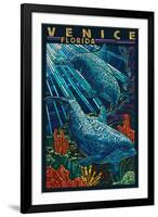 Venice, Florida - Dolphins Paper Mosaic-Lantern Press-Framed Art Print