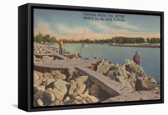 Venice, Florida - Fishing Scene on the Jetties-Lantern Press-Framed Stretched Canvas