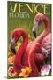 Venice, Florida - Flamingos-Lantern Press-Mounted Art Print