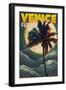 Venice, Florida - Palms and Moon-Lantern Press-Framed Art Print