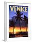 Venice, Florida - Palms and Sunset-Lantern Press-Framed Art Print