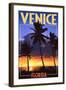 Venice, Florida - Palms and Sunset-Lantern Press-Framed Art Print