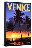 Venice, Florida - Palms and Sunset-Lantern Press-Framed Stretched Canvas