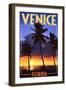 Venice, Florida - Palms and Sunset-Lantern Press-Framed Art Print