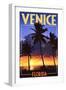 Venice, Florida - Palms and Sunset-Lantern Press-Framed Art Print