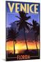 Venice, Florida - Palms and Sunset-Lantern Press-Mounted Art Print