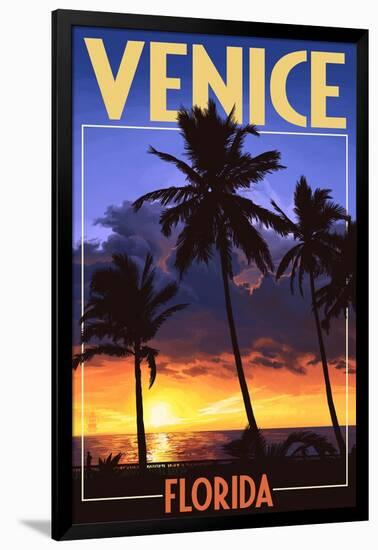 Venice, Florida - Palms and Sunset-Lantern Press-Framed Art Print