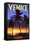Venice, Florida - Palms and Sunset-Lantern Press-Framed Stretched Canvas