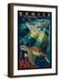 Venice, Florida - Sea Turtle Paper Mosaic-Lantern Press-Framed Art Print